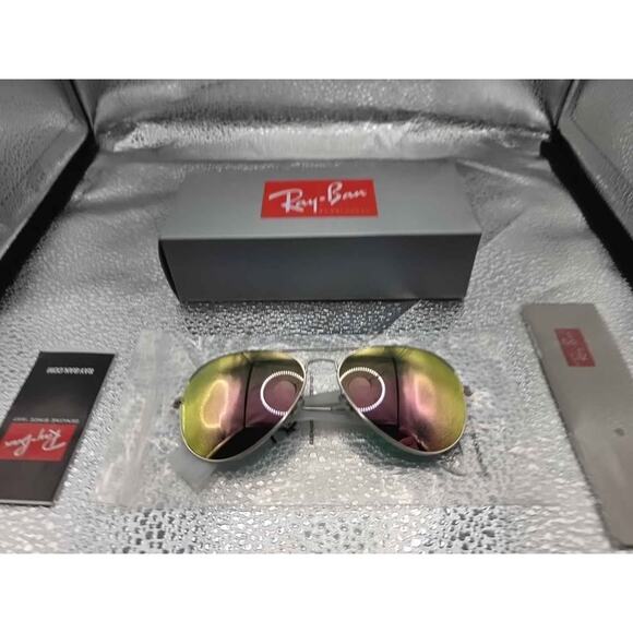 Ray-Ban RB3026 Aviator Pink Mirror Flash Sunglasses Gold Frame 58mm Italy main image 6